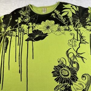 Jess & Jane 3X Canon Flower Rhinestone Floral Top‎ Black Green USA Cotton
